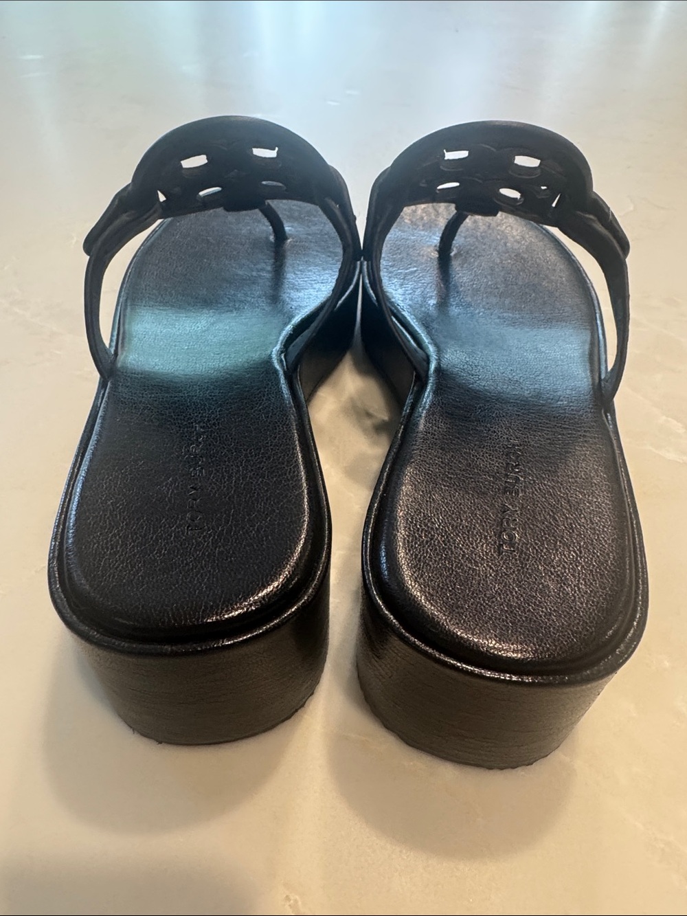 Tory Burch Black Miller Wedge Sandals Size 8 1/2 - Picture 3 of 4